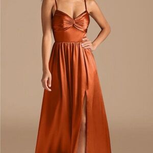 Azazie Zeya Metallic Satin Burnt Orange